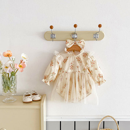 Vestido Floral Vintage con Tull y Vincha a Juego