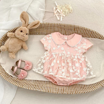 Enterizo Elegante Rosa con Tul Bordado