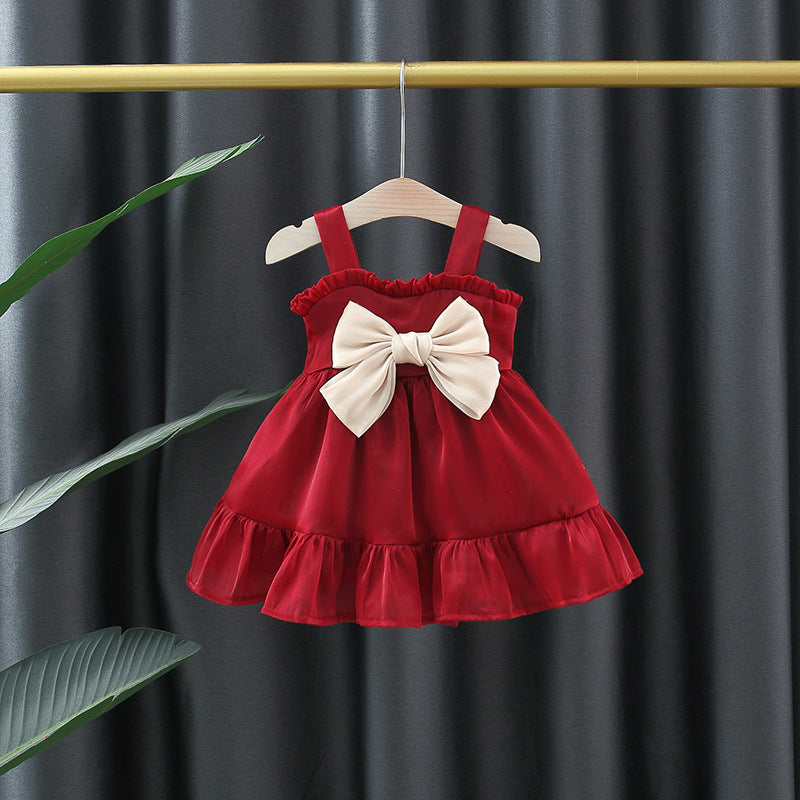 Vestido Rojo con Moño Beige para Bebé Niña Imagen principal del producto