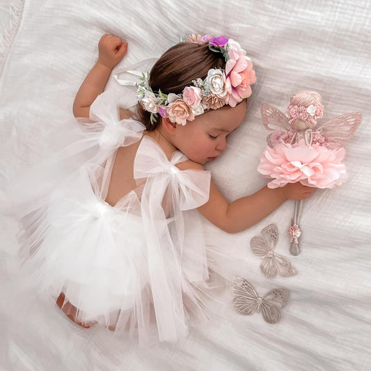 Vestido de Tul Blanco con Lazos – Modelo Cloud Fairy