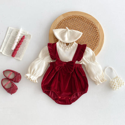 Romper Conjunto Velvet Rojo – Tirantes y Lazo