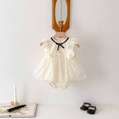 Romper Vestido Ivory Encaje Floral – Lazo Negro