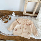 Cárdigan Beige con Cuello de Volantes y Bordado Floral 🌼