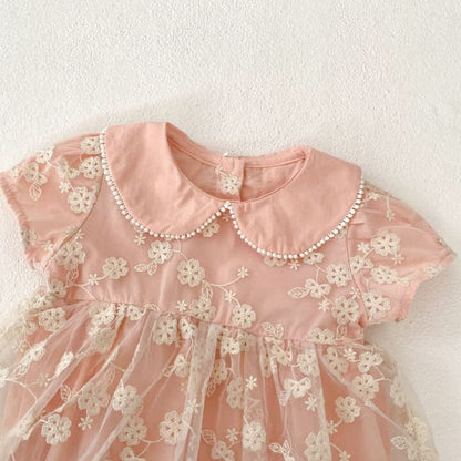 Enterizo Elegante Rosa con Tul Bordado