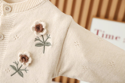 Cárdigan Beige con Flores Bordadas