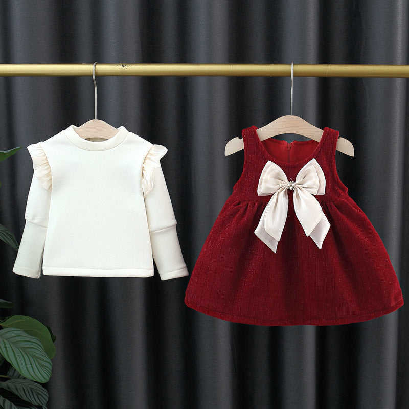 Vestido Burdeos Elegante con Lazo Perlado