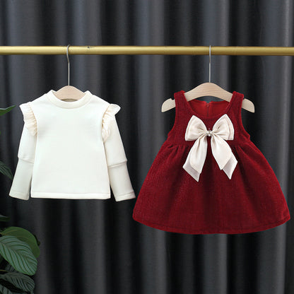 Vestido Burdeos Elegante con Lazo Perlado