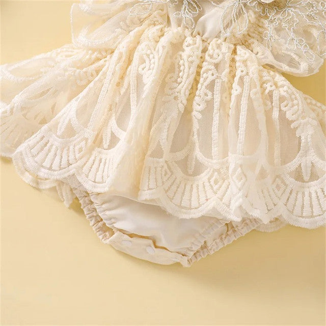 Enterizo de Encaje con Rosas y Vincha – Modelo Cream Rose