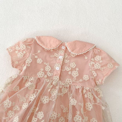 Enterizo Elegante Rosa con Tul Bordado