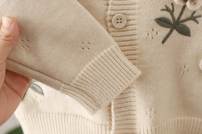 Cárdigan Beige con Flores Bordadas