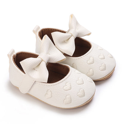 Zapatos Blancos con Moño y Corazones Bordados para Bebé Niña