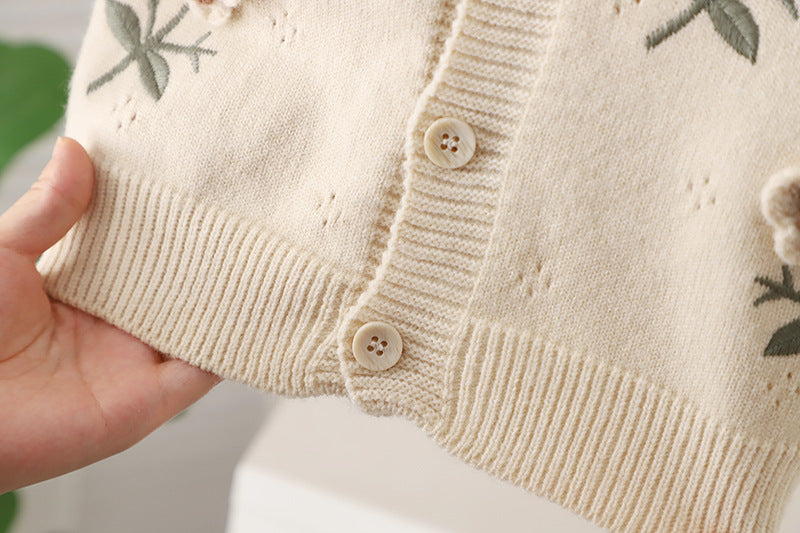 Cárdigan Beige con Flores Bordadas