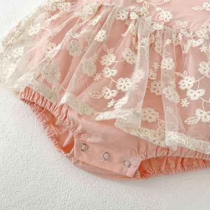 Enterizo Elegante Rosa con Tul Bordado