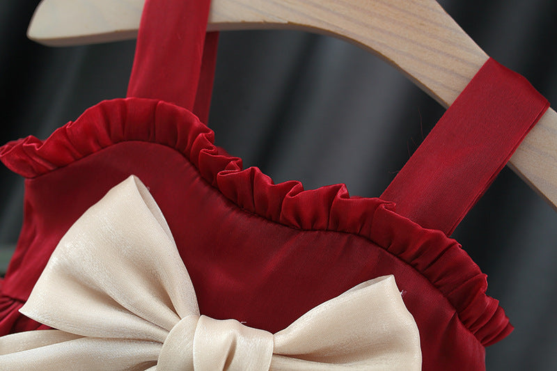 Vestido Rojo con Moño Beige para Bebé Niña Imagen secundaria del producto