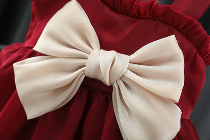 Vestido Rojo con Moño Beige para Bebé Niña