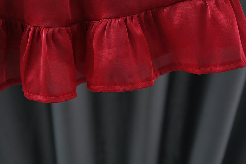 Vestido Rojo con Moño Beige para Bebé Niña