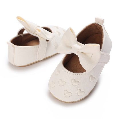 Zapatos Blancos con Moño y Corazones Bordados para Bebé Niña