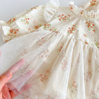 Vestido Floral Vintage con Tull y Vincha a Juego