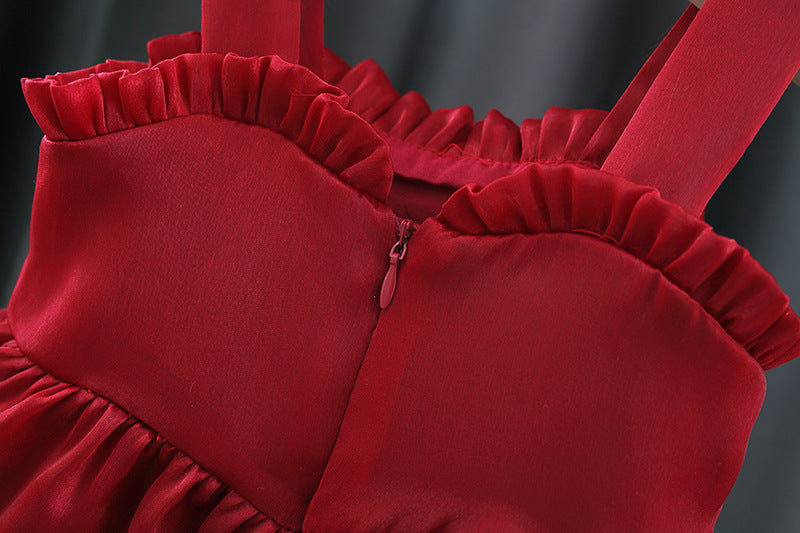 Vestido Rojo con Moño Beige para Bebé Niña