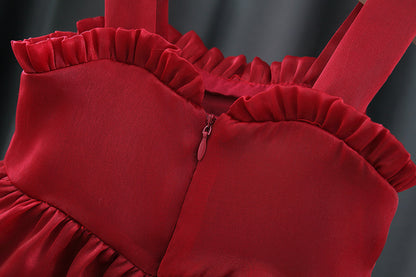 Vestido Rojo con Moño Beige para Bebé Niña