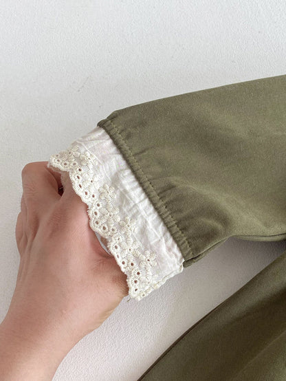 Vestido Verde Oliva con Cuello Bordado – Colección Encanto Natural 🌿