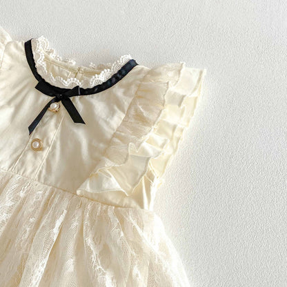 Romper Vestido Ivory Encaje Floral – Lazo Negro