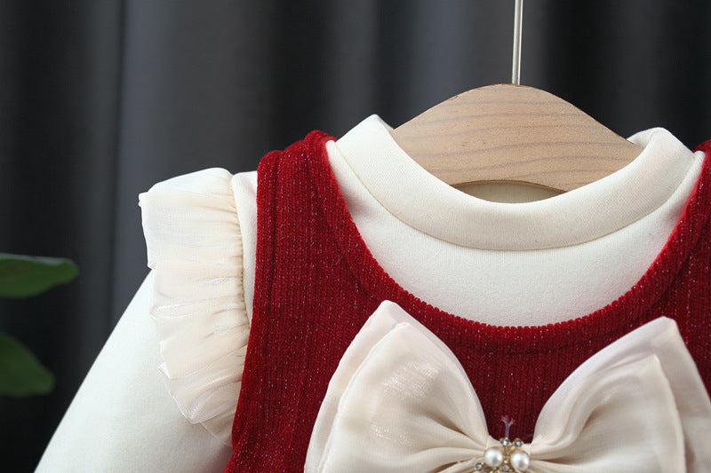 Vestido Burdeos Elegante con Lazo Perlado