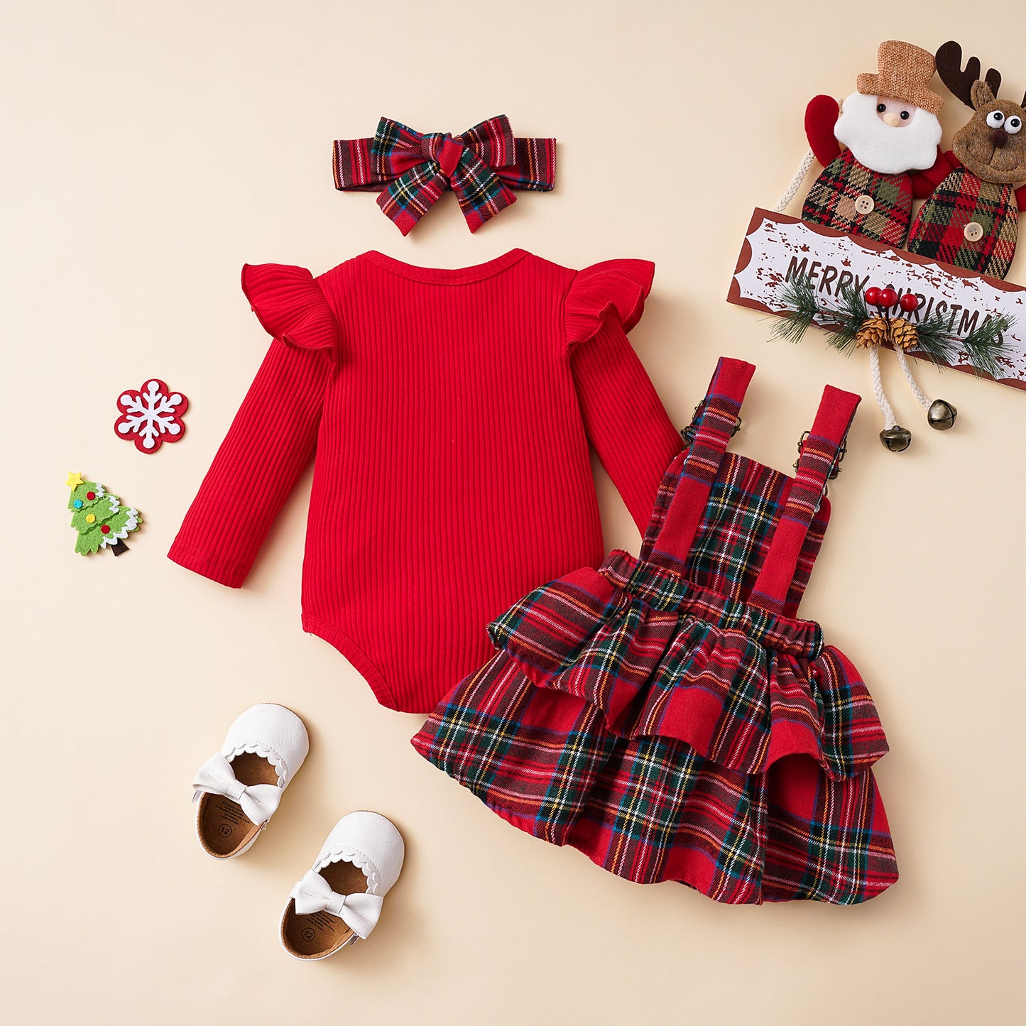Conjunto Rojo para Bebé Niña – Body, Falda y Vincha