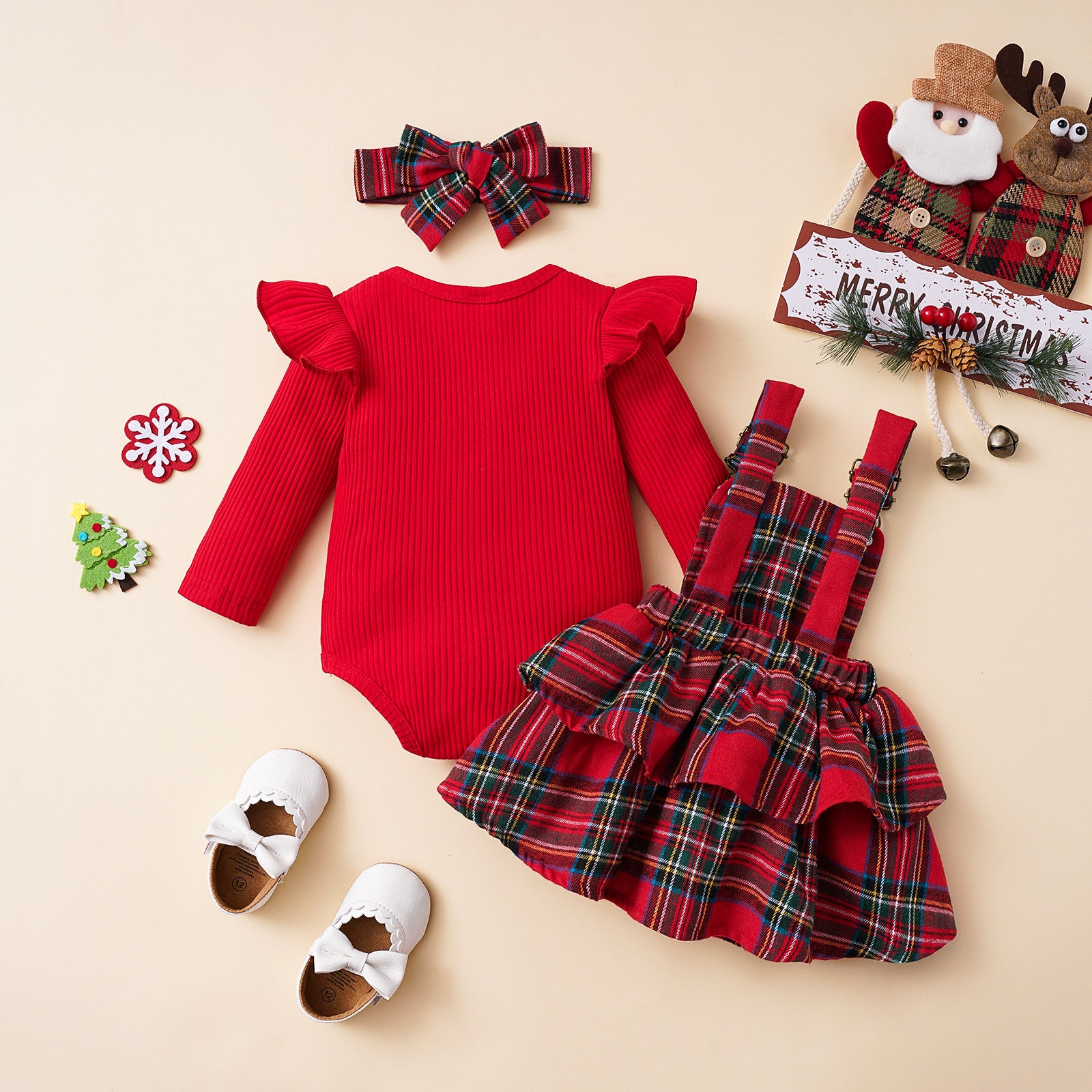 Conjunto Rojo para Bebé Niña – Body, Falda y Vincha