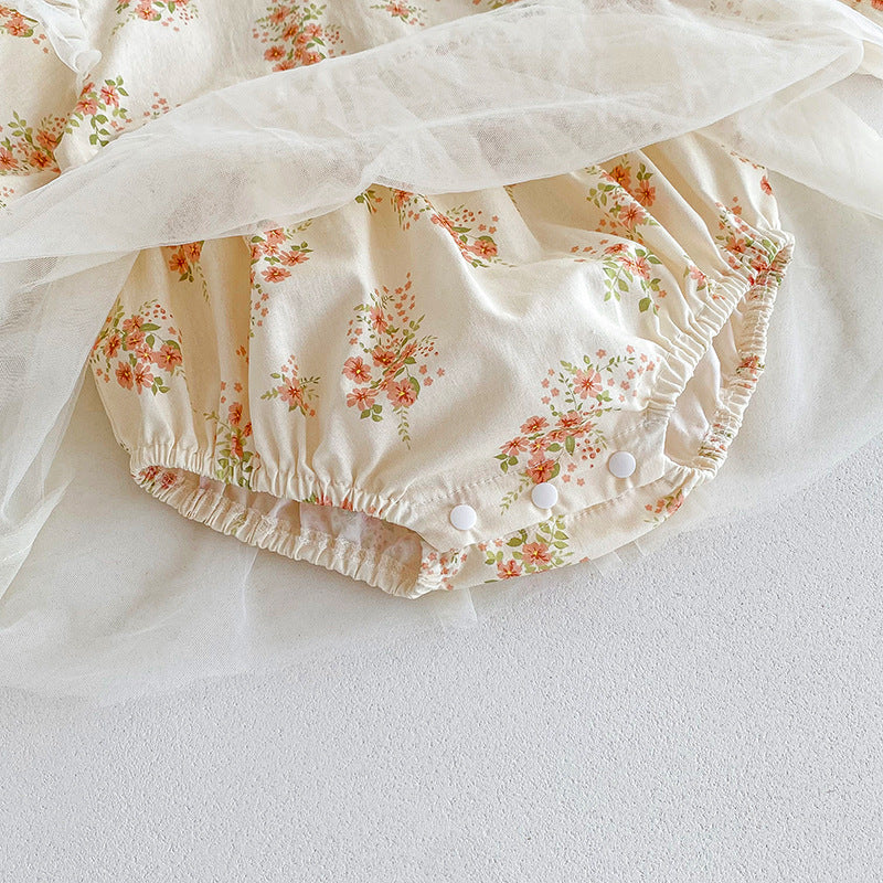 Vestido Floral Vintage con Tull y Vincha a Juego