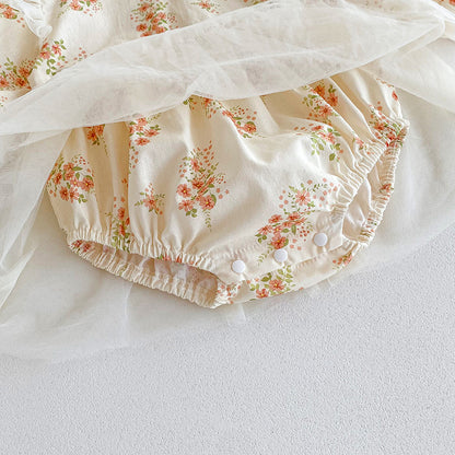 Vestido Floral Vintage con Tull y Vincha a Juego