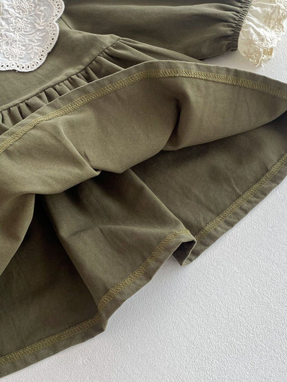 Vestido Verde Oliva con Cuello Bordado – Colección Encanto Natural 🌿