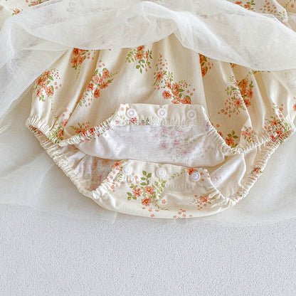 Vestido Floral Vintage con Tull y Vincha a Juego