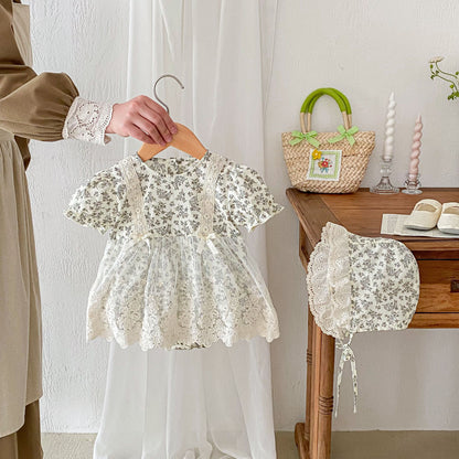 Romper Vestido Floral Vintage con Encaje – Con Gorro