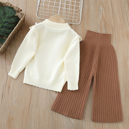 Conjunto Tejido Floral de 2 Piezas – Suéter + Pantalón