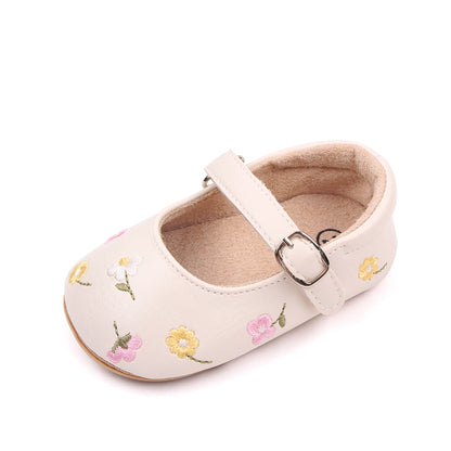 Zapatos Crema con Bordado Floral para Bebé – Modelo Daisy Steps