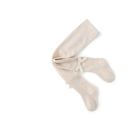 Pantymedia Beige con Lazo para Bebé Niña