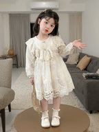 Vestido de Manga Larga en Encaje Floral Marfil para Niña | Vestido | Ropa de bebé y niña | El Closet de Emma