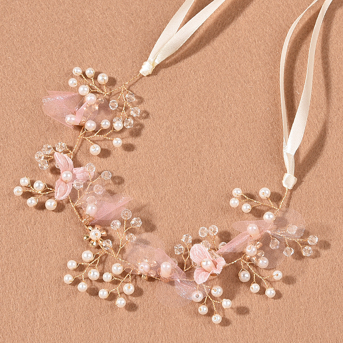 Corona para Bebé Niña con Perlas y Flores Rosa | Tiara Elegante para Bautizo y Cumpleaños