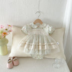 Vestido Body Floral Vintage para Bebé Niña | Encaje, Tul y Cuello Peter Pan