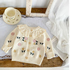 Chompa Tejida Floral para Bebé Niña Color Marfil | Cardigan Elegante de Invierno