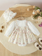 Vestido Floral Vintage para Bebé Niña con Gorro | Vestido Elegante para Bautizo y Cumpleaños