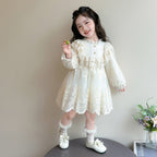 Vestido de Manga Larga en Encaje Floral Marfil con Cuello Alto para Niña | Vestido | Ropa de bebé y niña | El Closet de Emma
