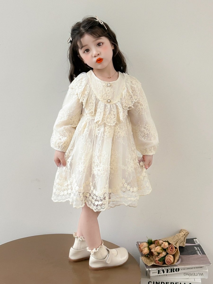 Vestido de Manga Larga en Encaje Floral Marfil para Niña | Vestido | Ropa de bebé y niña | El Closet de Emma