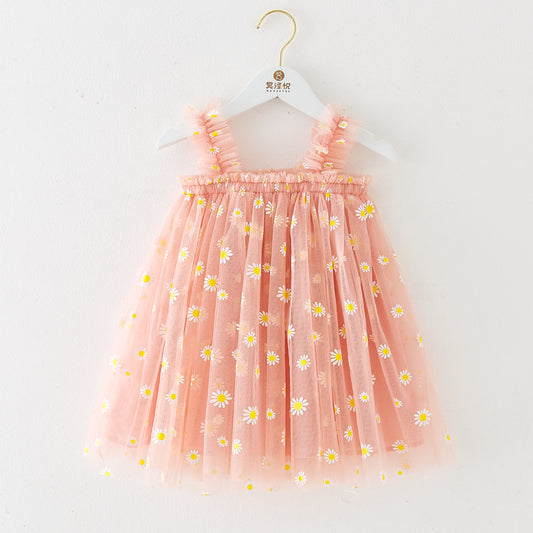 Vestido Flores de Primavera para Bebé – Tul Rosado con Margaritas