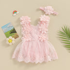 Vestido Rosa de Encaje con Flores 3D para Bebé – Modelo Petal Bloom