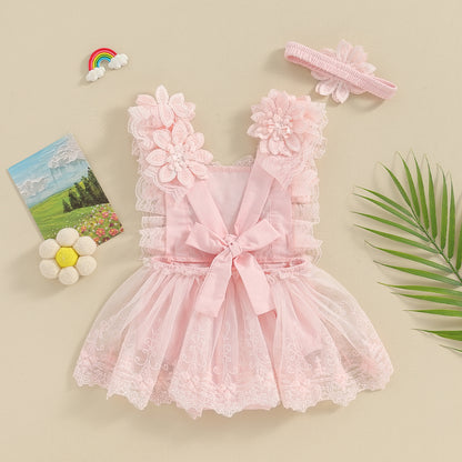 Vestido Rosa de Encaje con Flores 3D para Bebé – Modelo Petal Bloom