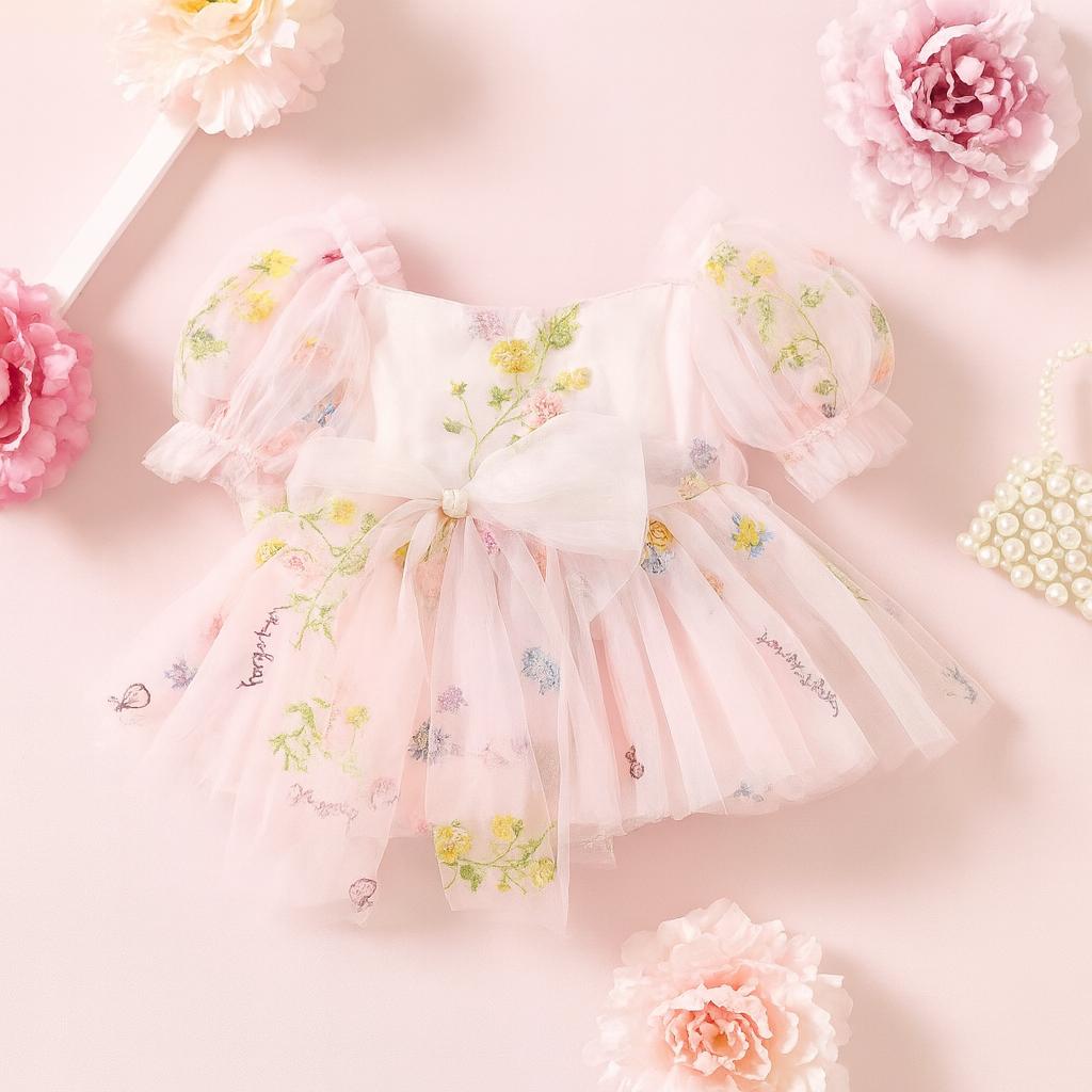 Vestido Tul Floral Pastel – Lazo Central