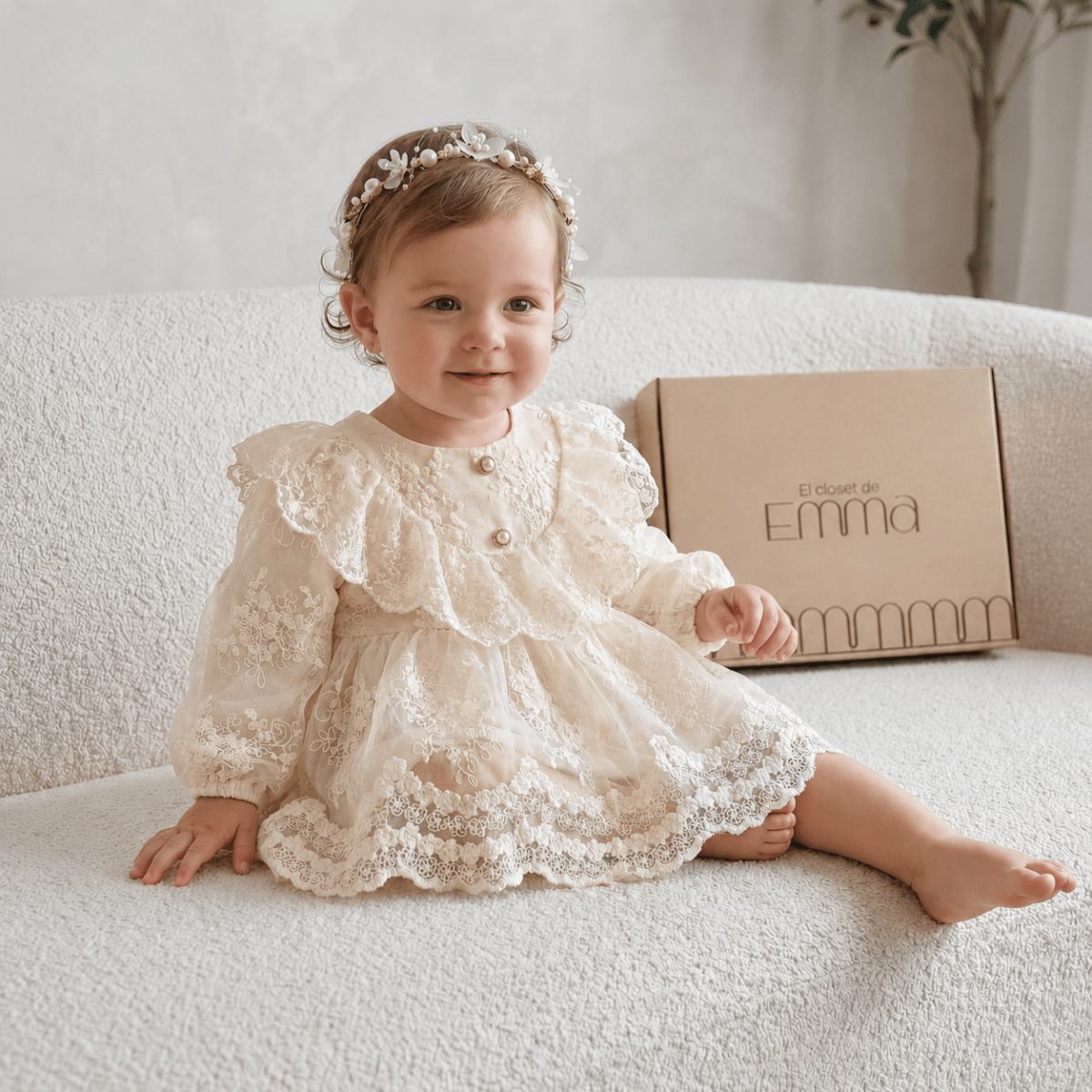 Vestido para bautizo Encaje Vintage Marfil – Edición Clásica Emma | Vestido de Encaje | Ropa de bebé y niña | El Closet de Emma Imagen principal del producto