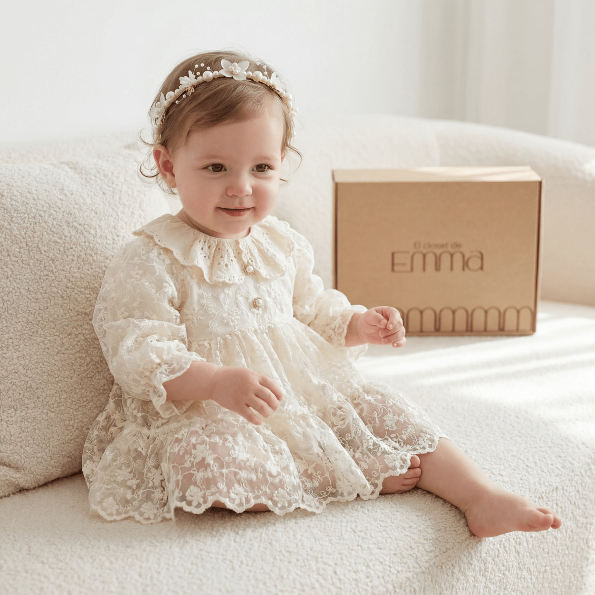 Vestido Encaje Floral Marfil – Edición Romance Clásico | Bodýs para Bebé | Ropa de bebé y niña | El Closet de Emma Imagen principal del producto